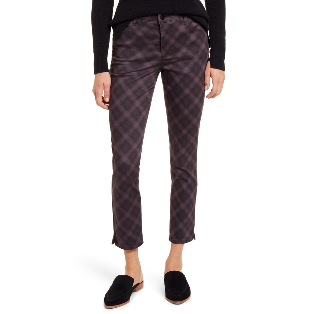 Wit & Wisdom Purple Plaid High Waist Ankle Crop Skinny Pant Size 6 Nordstrom